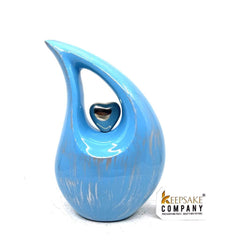 Silver Blue Teardrop Cremation Urns for Human Ashes - Urn- Urns for Ashes - Memorial Urn - Personalized Urn (6 Inches/ 15 centimeters)