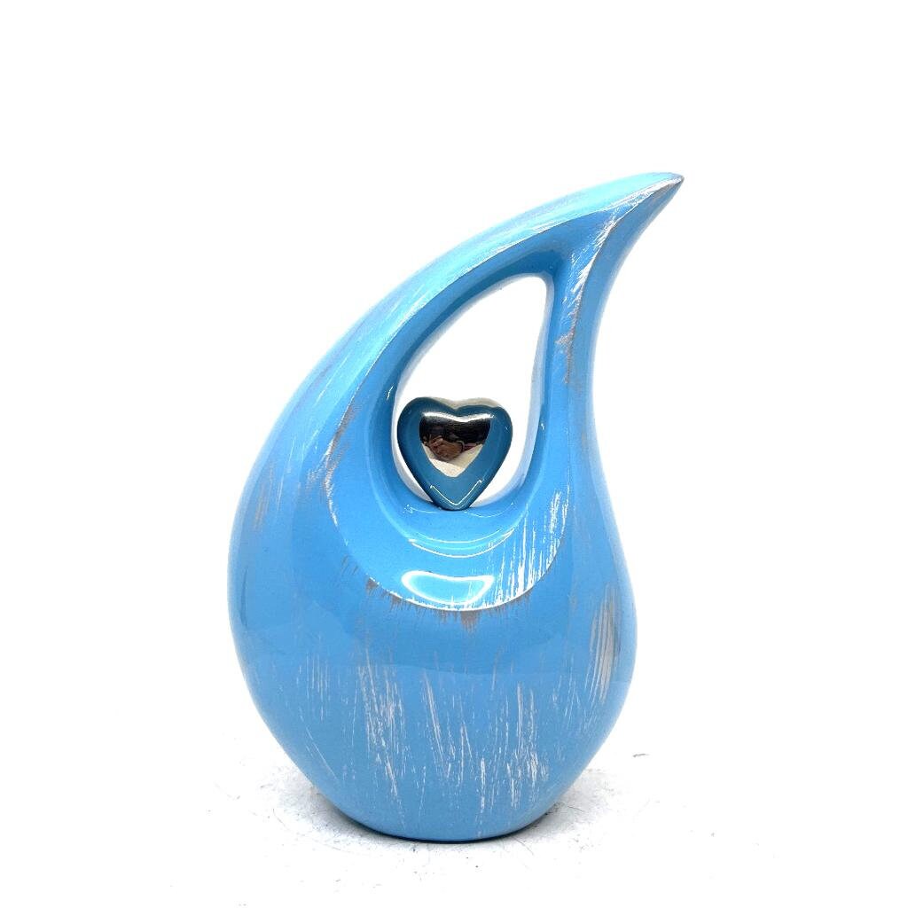 Silver Blue Teardrop Cremation Urns for Human Ashes - Urn- Urns for Ashes - Memorial Urn - Personalized Urn (6 Inches/ 15 centimeters)