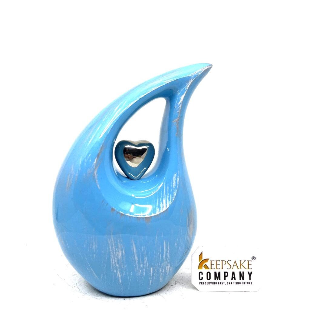 Silver Blue Teardrop Cremation Urns for Human Ashes - Urn- Urns for Ashes - Memorial Urn - Personalized Urn (6 Inches/ 15 centimeters)