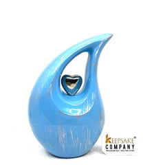 Silver Blue Teardrop Cremation Urns for Human Ashes - Urn- Urns for Ashes - Memorial Urn - Personalized Urn (6 Inches/ 15 centimeters)