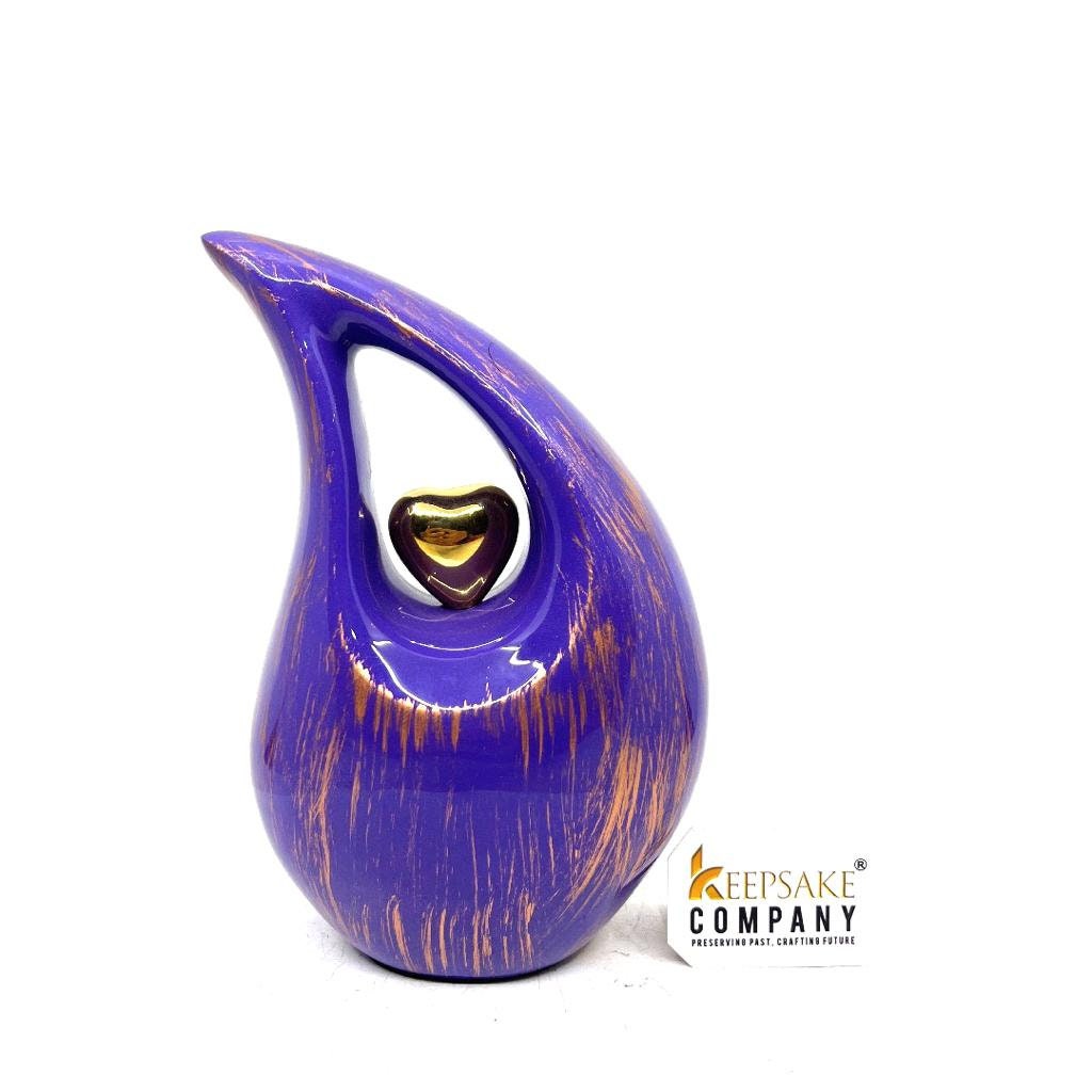 Purple Golden Teardrop Cremation Urns for Human Ashes - Urn- Urns for Ashes    (6 Inches/ 15 centimetres) - Funeral Urn - Small Urn for Ash