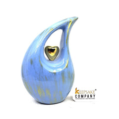 Golden Blue Teardrop Cremation Urns for Human Ashes - Urn- Urns for Ashes - (6 Inches/ 15 centimeters) Memorial Urn - Small Urns for Ashes