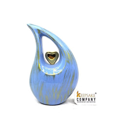 Golden Blue Teardrop Cremation Urns for Human Ashes - Urn- Urns for Ashes - (6 Inches/ 15 centimeters) Memorial Urn - Small Urns for Ashes