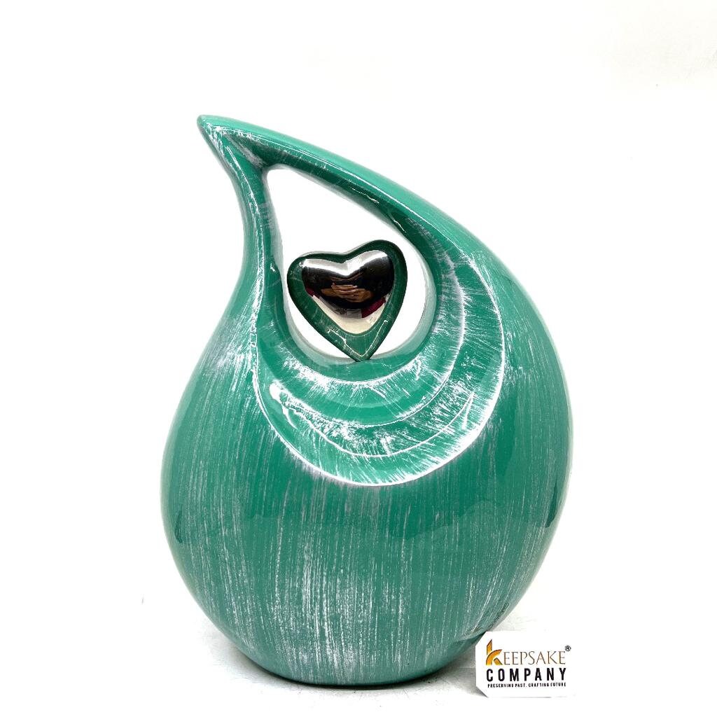 Glorious Green Silver Teardrop Urn - Urns for Ashes Adult male - urns for human ashes female - Cremation Urns for Adult Ashes  - Urns - Urn