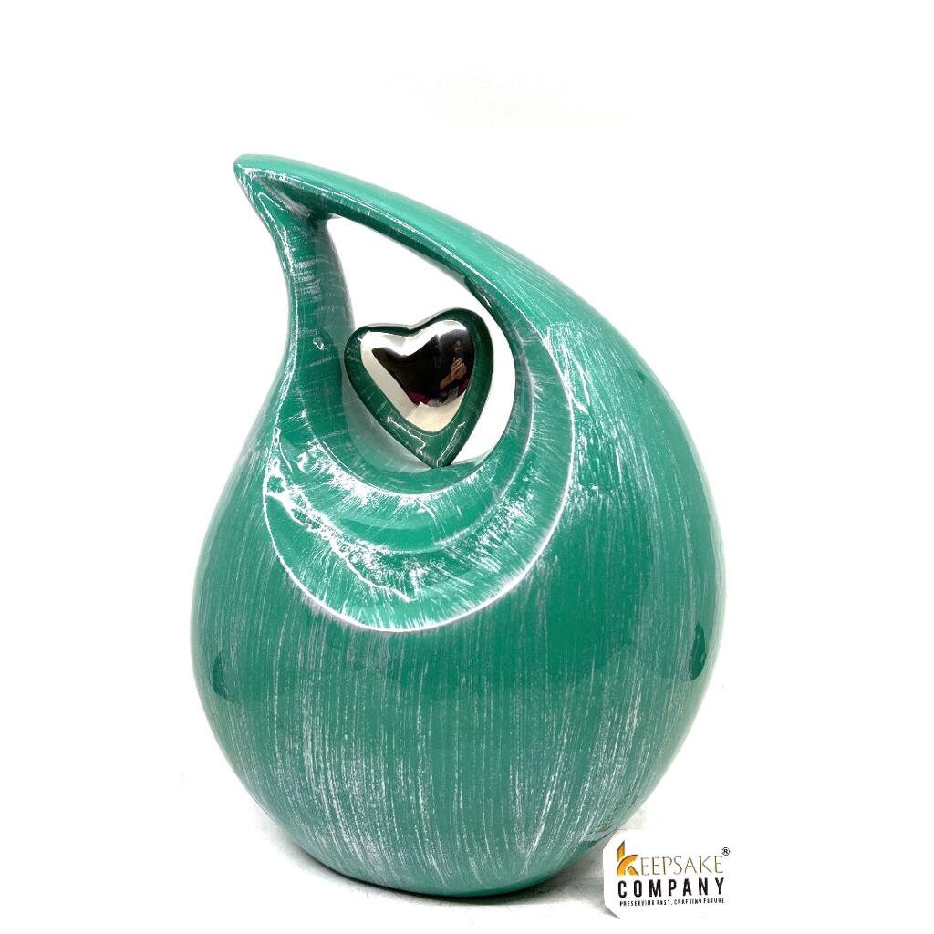 Glorious Green Silver Teardrop Urn - Urns for Ashes Adult male - urns for human ashes female - Cremation Urns for Adult Ashes  - Urns - Urn