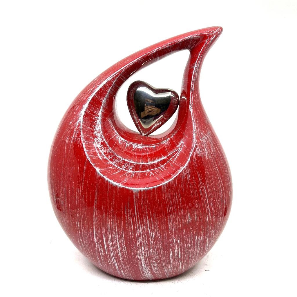 Ravishing Red Silver Teardrop Urn - Urns for Ashes Adult male - urns for human ashes female - Cremation Urns for Adult Ashes  - Urns - Urn