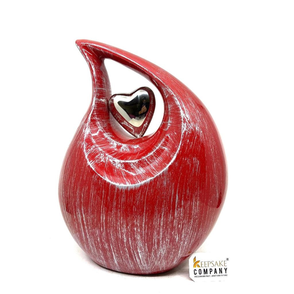 Ravishing Red Silver Teardrop Urn - Urns for Ashes Adult male - urns for human ashes female - Cremation Urns for Adult Ashes  - Urns - Urn