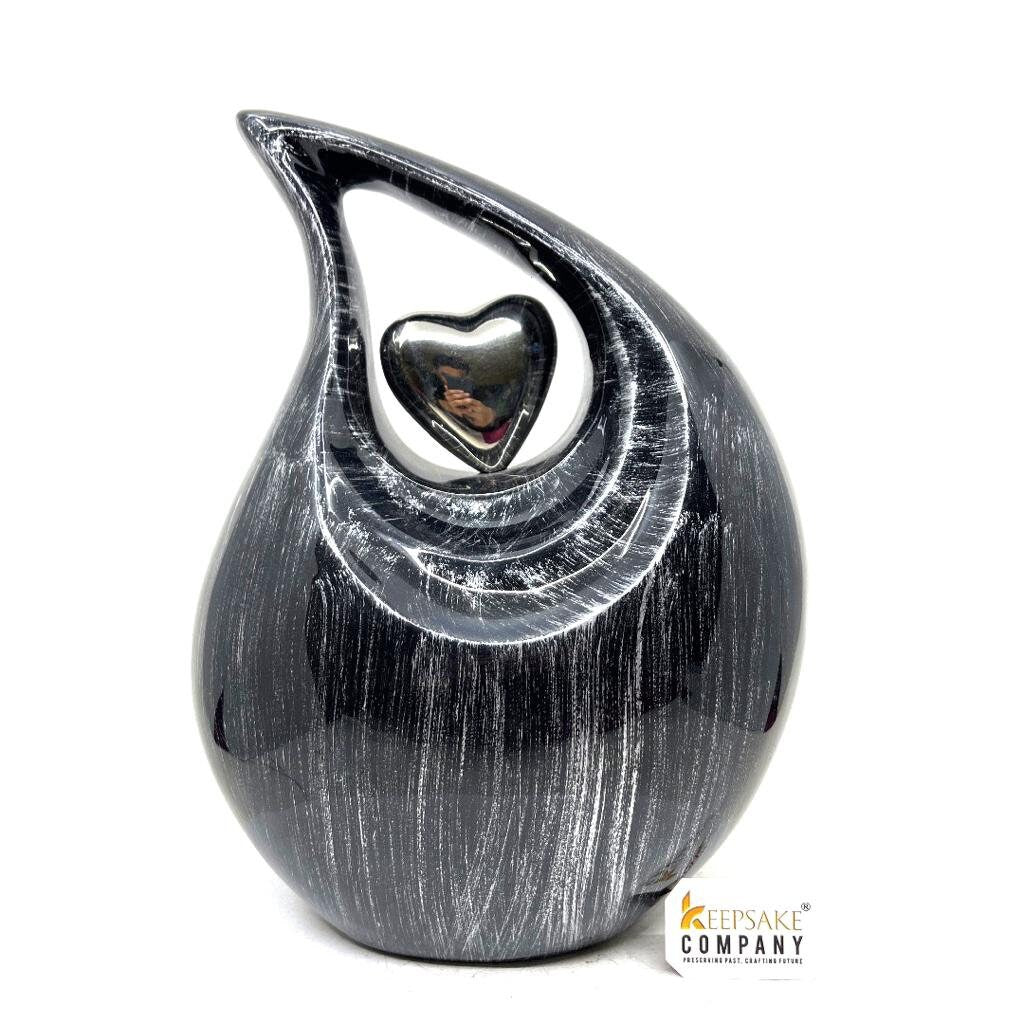 Bright Black Silver Teardrop Urn - Urns for Ashes Adult male - urns for human ashes female - Cremation Urns for Adult Ashes  - Urns - Urn