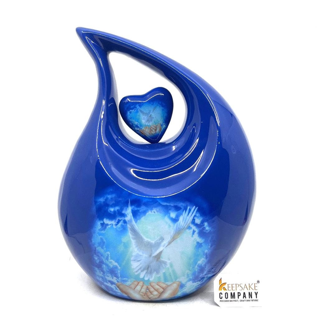 White Dove in Blue Teardrop Cremation Urns for Ashes Adult Male - Urns for Ashes Adult Female - Urn - Urns / Cremation Urn  from Keepsake Co