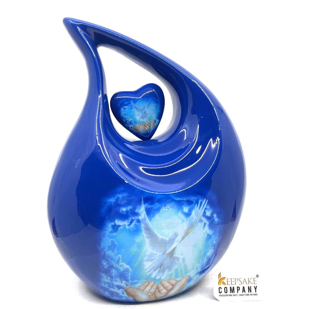 White Dove in Blue Teardrop Cremation Urns for Ashes Adult Male - Urns for Ashes Adult Female - Urn - Urns / Cremation Urn  from Keepsake Co