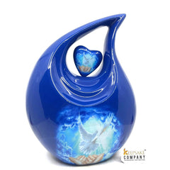 White Dove in Blue Teardrop Cremation Urns for Ashes Adult Male - Urns for Ashes Adult Female - Urn - Urns / Cremation Urn  from Keepsake Co