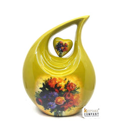 Bouquet on Yellow Teardrop Cremation Urns for Ashes Adult Male -  Urns for Ashes Adult Female - Urn - Urns - Cremation Urn  from Keepsake Co