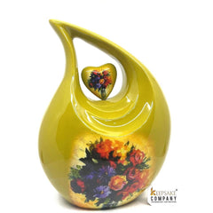 Bouquet on Yellow Teardrop Cremation Urns for Ashes Adult Male -  Urns for Ashes Adult Female - Urn - Urns - Cremation Urn  from Keepsake Co