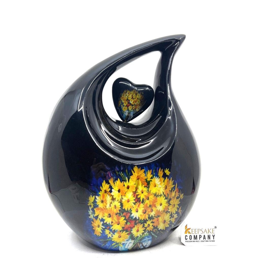 Bouquet on Black Teardrop Cremation Urns for Ashes Adult Male -  Urns for Ashes Adult Female - Urn - Urns - Cremation Urn  from Keepsake Co