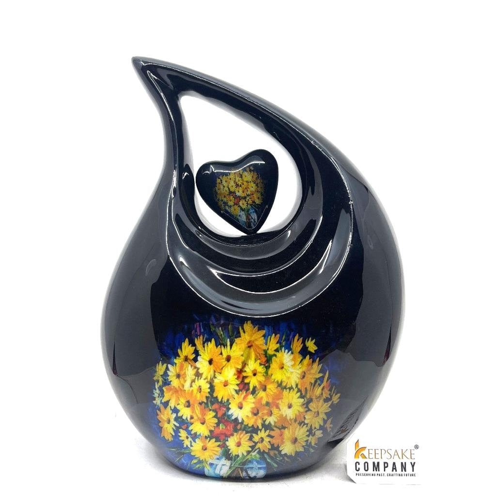 Bouquet on Black Teardrop Cremation Urns for Ashes Adult Male -  Urns for Ashes Adult Female - Urn - Urns - Cremation Urn  from Keepsake Co