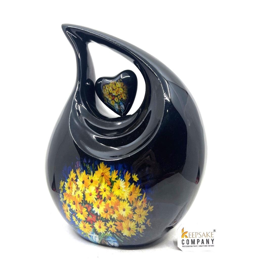 Bouquet on Black Teardrop Cremation Urns for Ashes Adult Male -  Urns for Ashes Adult Female - Urn - Urns - Cremation Urn  from Keepsake Co