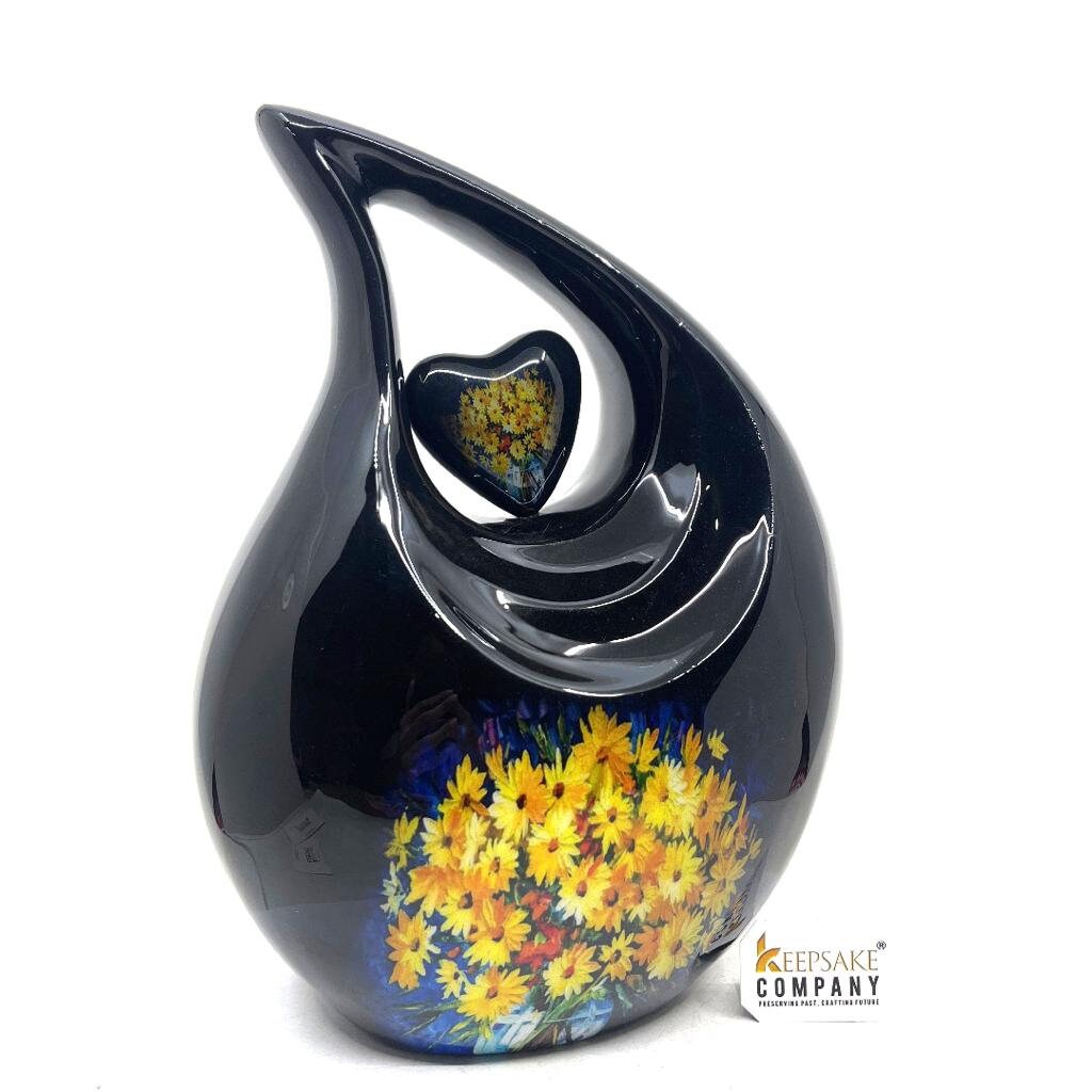 Bouquet on Black Teardrop Cremation Urns for Ashes Adult Male -  Urns for Ashes Adult Female - Urn - Urns - Cremation Urn  from Keepsake Co