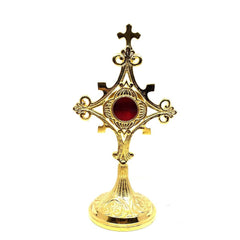 Brass Reliquary in 24 Carat Gold Plating - Small Reliquary - Monstrance -Reliquary - Relic Case - Brass Sacred Vessel Host Container