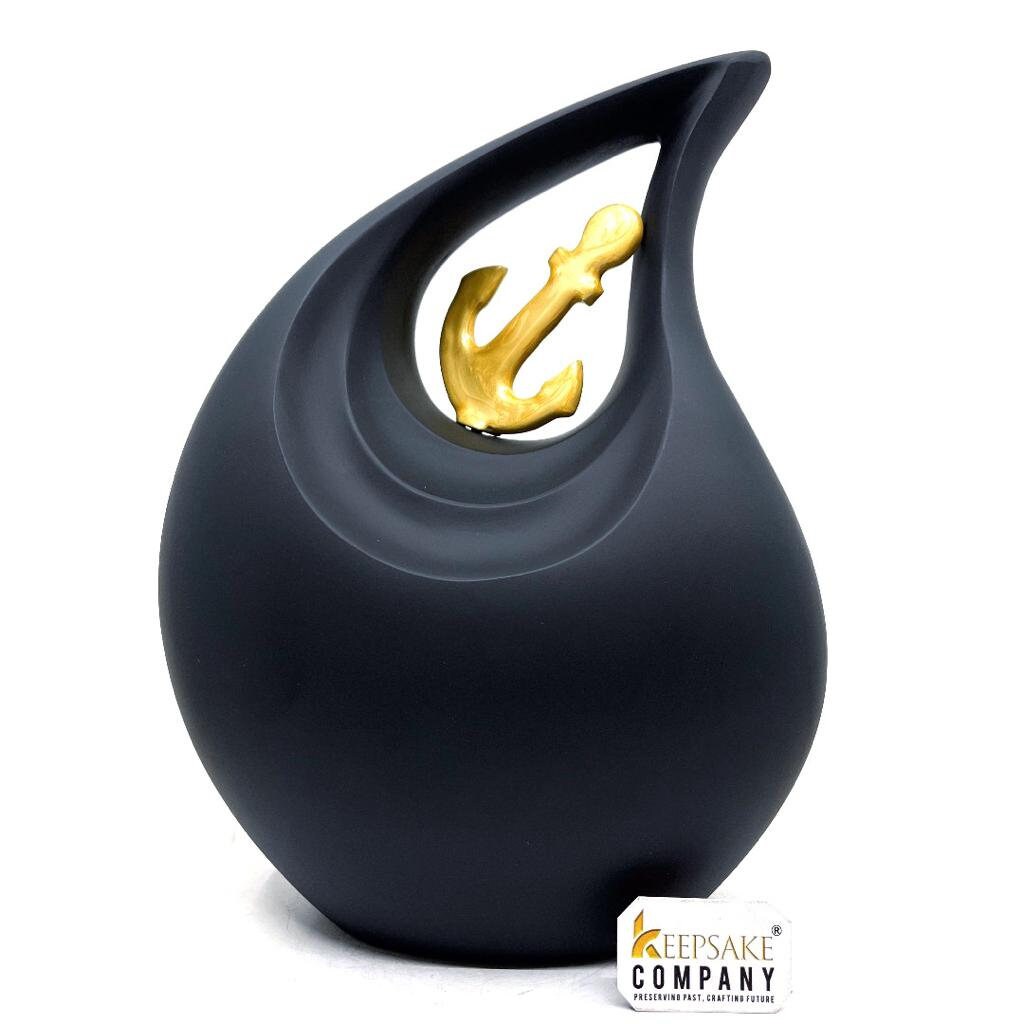 Premium Black Teardrop Urns for Ashes with Anchor - Urn - urns for human ashes adult female - Urns - Cremation Urns for Adult Ashes