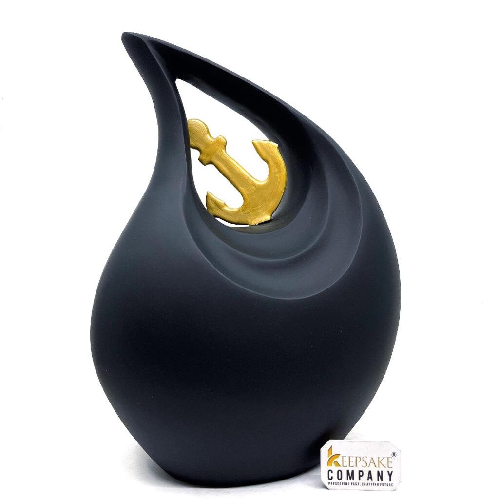 Premium Black Teardrop Urns for Ashes with Anchor - Urn - urns for human ashes adult female - Urns - Cremation Urns for Adult Ashes