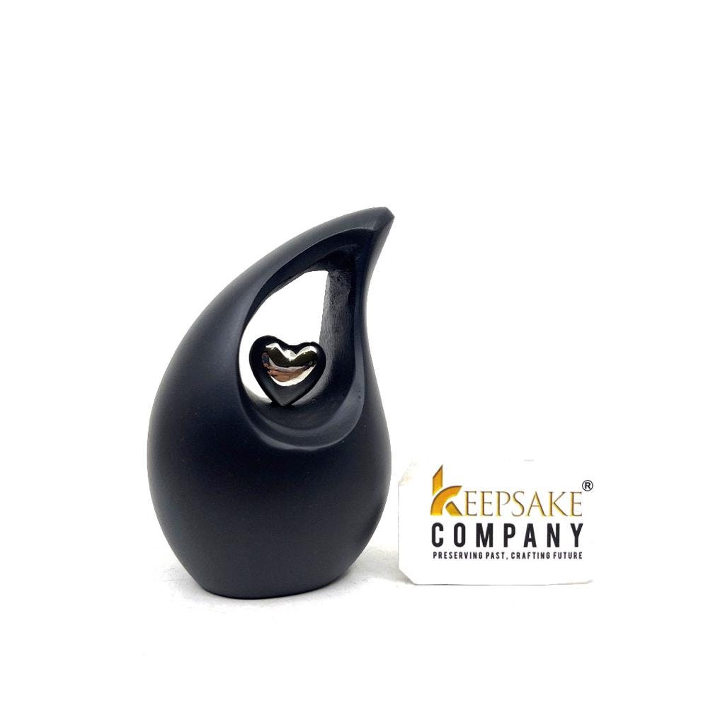 Black Teardrop Small Urns for Human Ashes with Heart - Mini Urn for Human Ashes - Ash Urn - Keepsake Urns for Human Ashes - Mini Urn - Urn