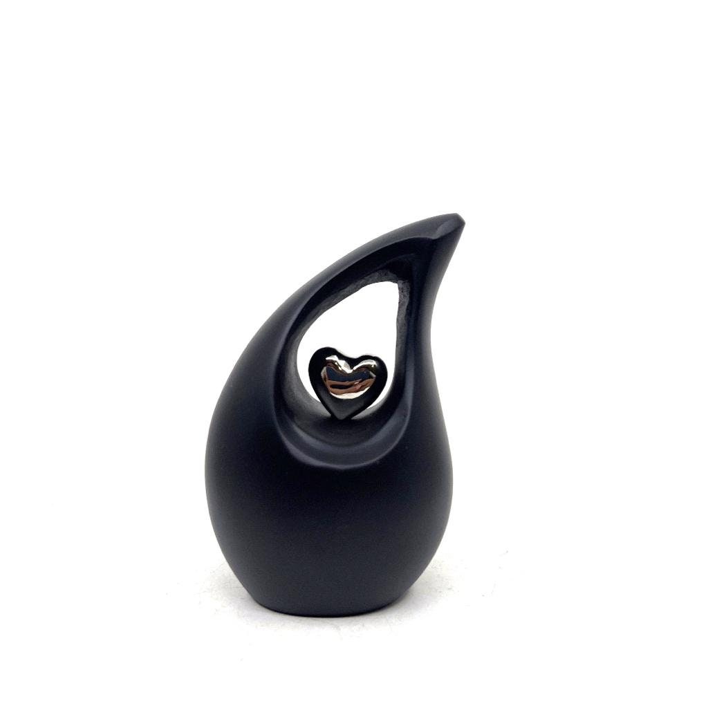 Black Teardrop Small Urns for Human Ashes with Heart - Mini Urn for Human Ashes - Ash Urn - Keepsake Urns for Human Ashes - Mini Urn - Urn