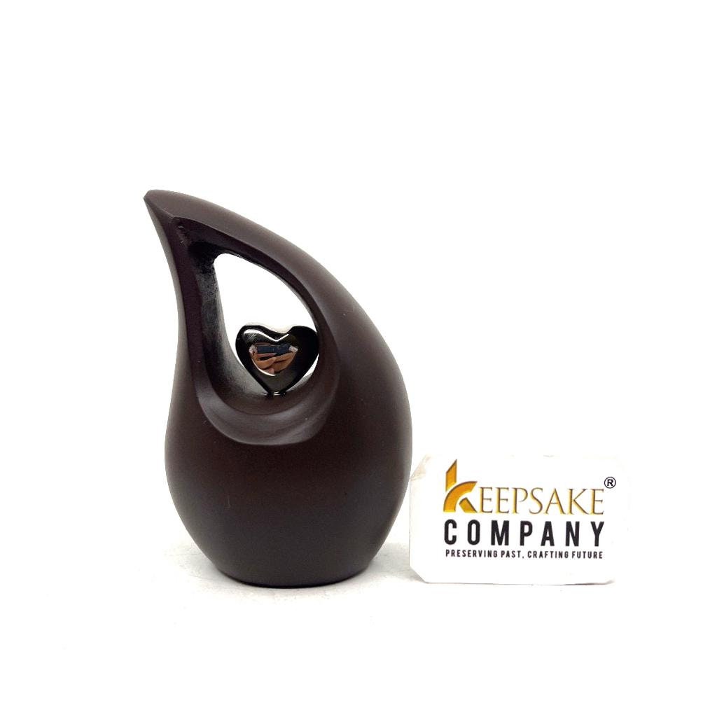 Brown Teardrop Small Urns for Human Ashes with Heart - Mini Urn for Human Ashes - Ashes Urn - Keepsake Urns for Human Ashes - Mini Urn - Urn