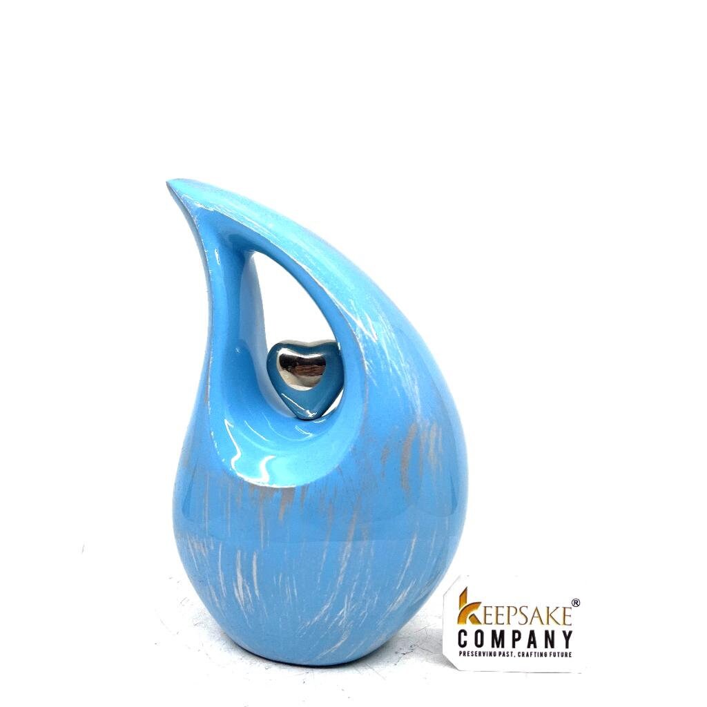 Silver Blue Teardrop Cremation Urns for Human Ashes - Urn- Urns for Ashes - Memorial Urn - Personalized Urn (6 Inches/ 15 centimeters)