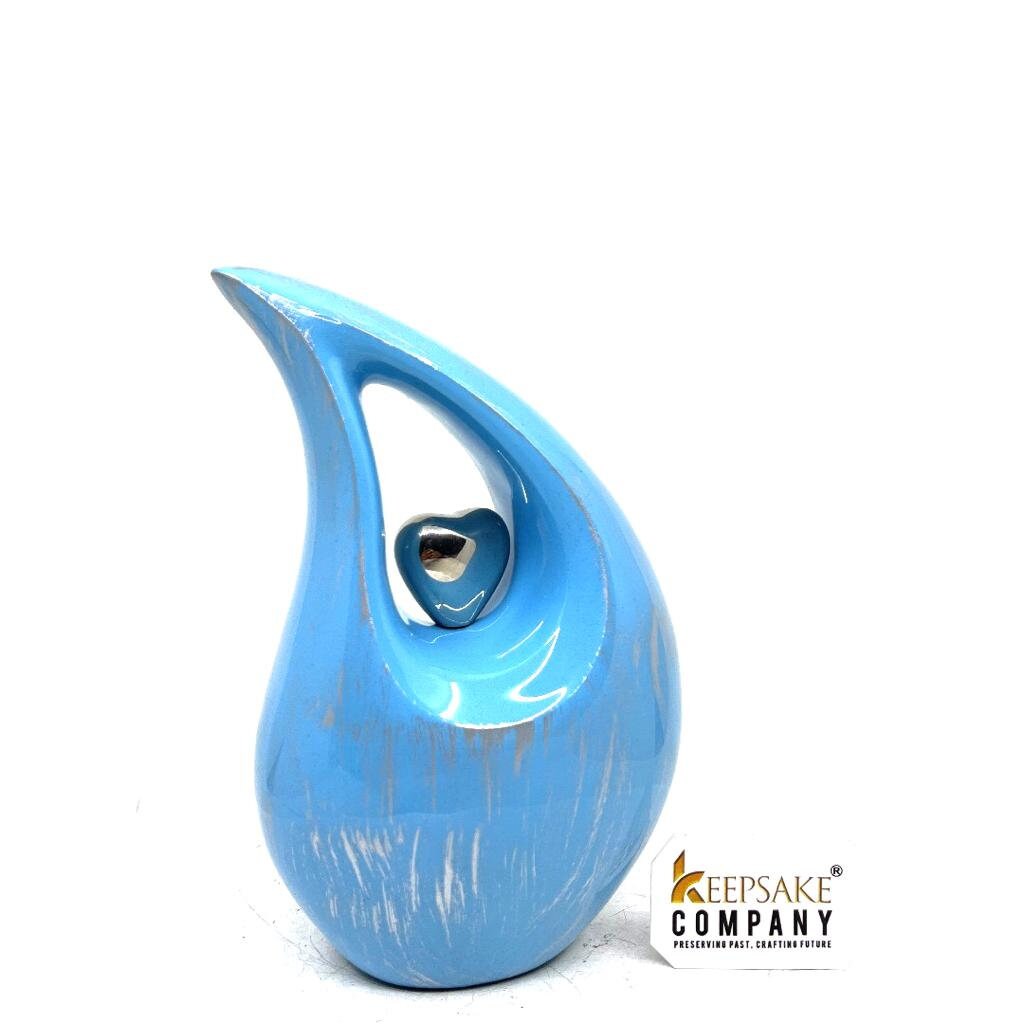Silver Blue Teardrop Cremation Urns for Human Ashes - Urn- Urns for Ashes - Memorial Urn - Personalized Urn (6 Inches/ 15 centimeters)