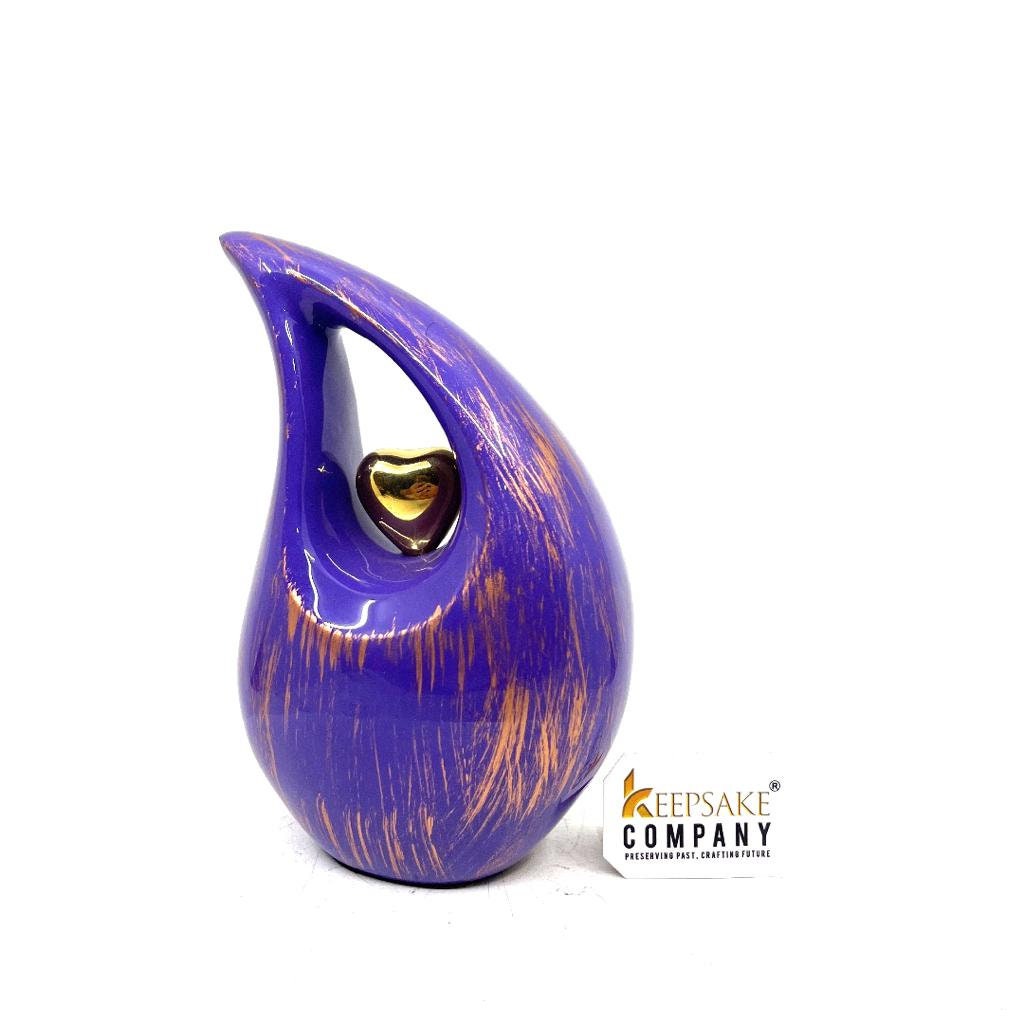 Purple Golden Teardrop Cremation Urns for Human Ashes - Urn- Urns for Ashes    (6 Inches/ 15 centimetres) - Funeral Urn - Small Urn for Ash