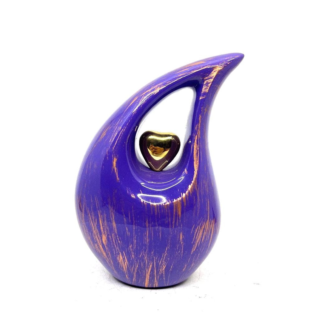 Purple Golden Teardrop Cremation Urns for Human Ashes - Urn- Urns for Ashes    (6 Inches/ 15 centimetres) - Funeral Urn - Small Urn for Ash