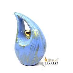 Golden Blue Teardrop Cremation Urns for Human Ashes - Urn- Urns for Ashes - (6 Inches/ 15 centimeters) Memorial Urn - Small Urns for Ashes