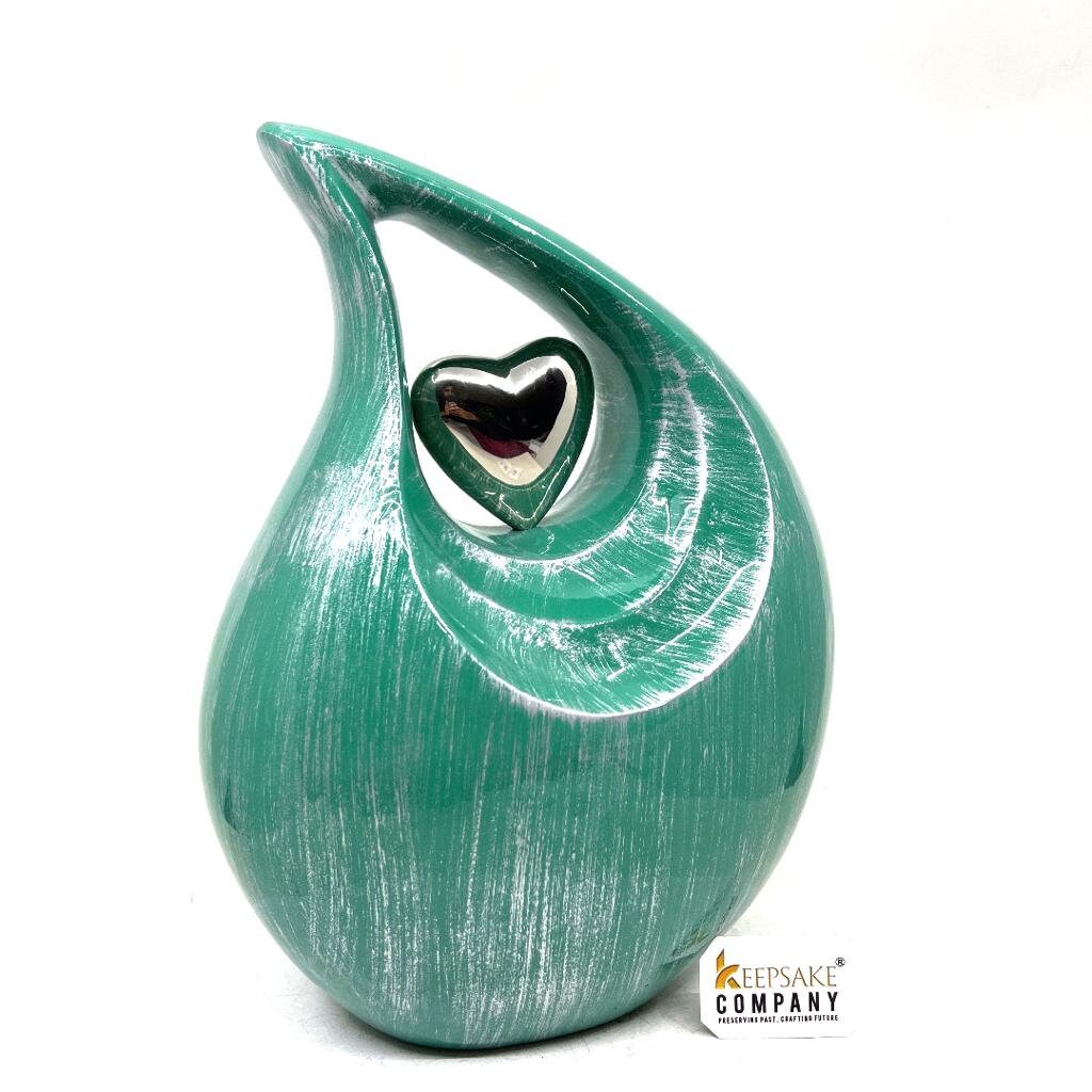 Glorious Green Silver Teardrop Urn - Urns for Ashes Adult male - urns for human ashes female - Cremation Urns for Adult Ashes  - Urns - Urn