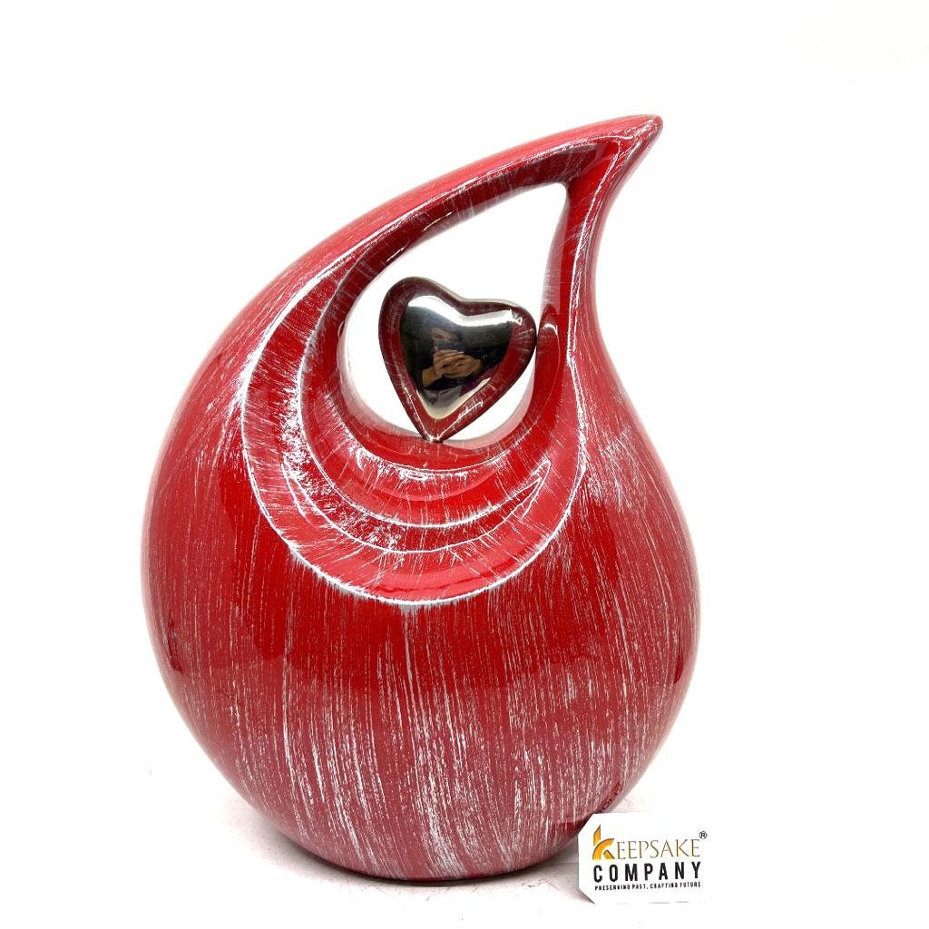 Ravishing Red Silver Teardrop Urn - Urns for Ashes Adult male - urns for human ashes female - Cremation Urns for Adult Ashes  - Urns - Urn