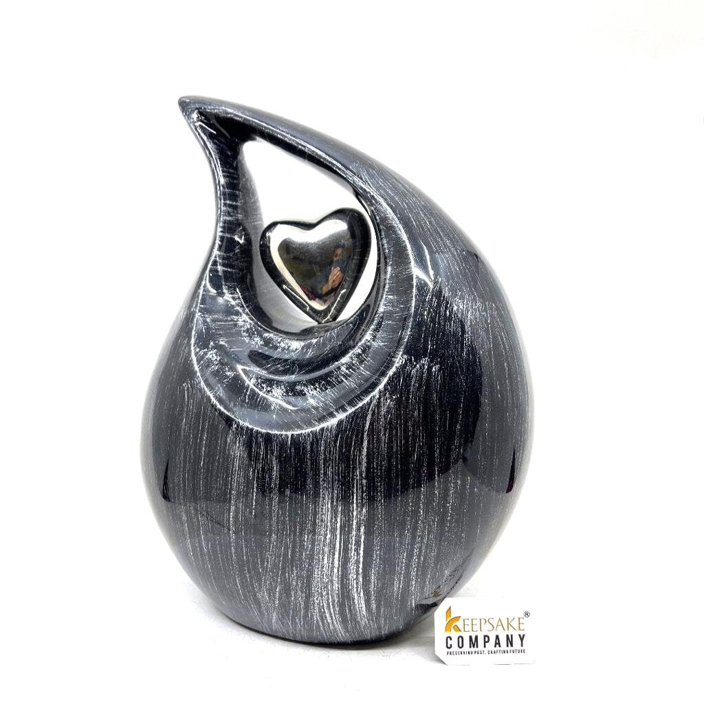 Bright Black Silver Teardrop Urn - Urns for Ashes Adult male - urns for human ashes female - Cremation Urns for Adult Ashes  - Urns - Urn