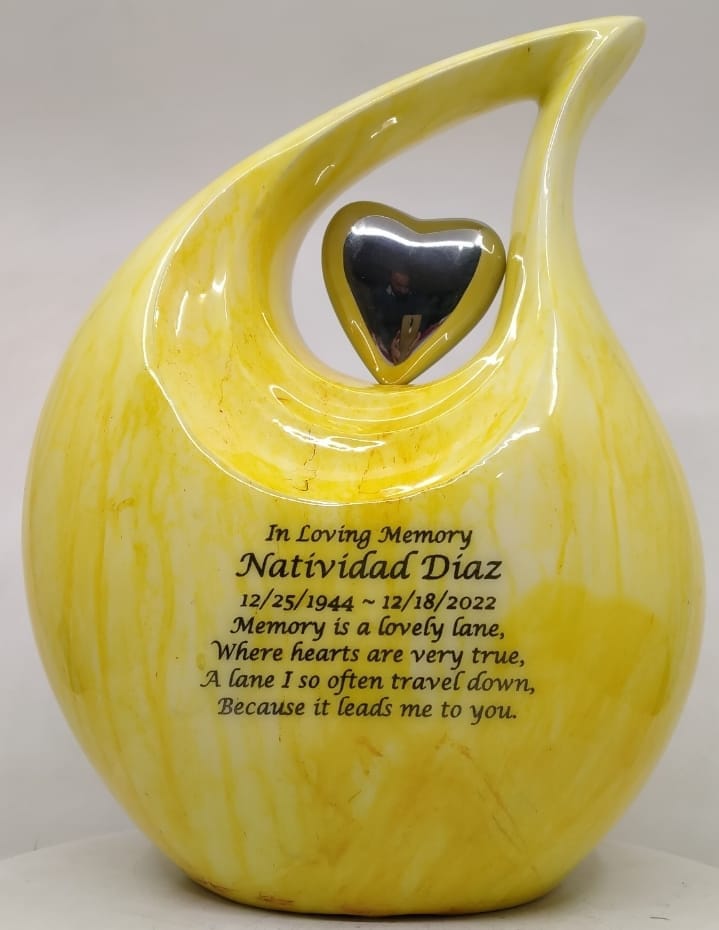 Yellow Teardrop Urns for Ashes Adult Male - Urns for Human Ashes - Urn - Cremation Urns for Adult Ashes - Ashes Keepsake - Cremation Urns