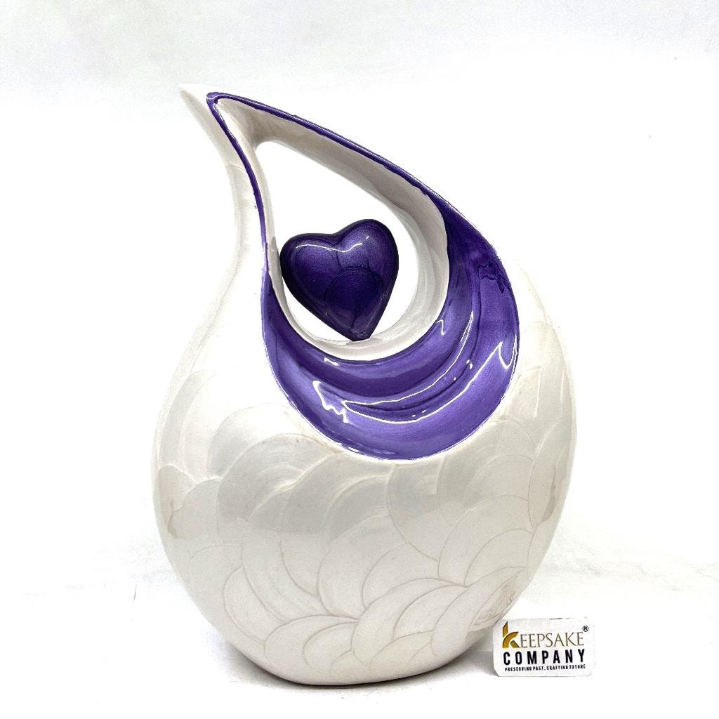 White Purple Teardrop Cremation Urn for Ashes - Urns for Ashes - Engravable Decorative Urns - Urns for Ashes Adult Male - Urns for Human Ash