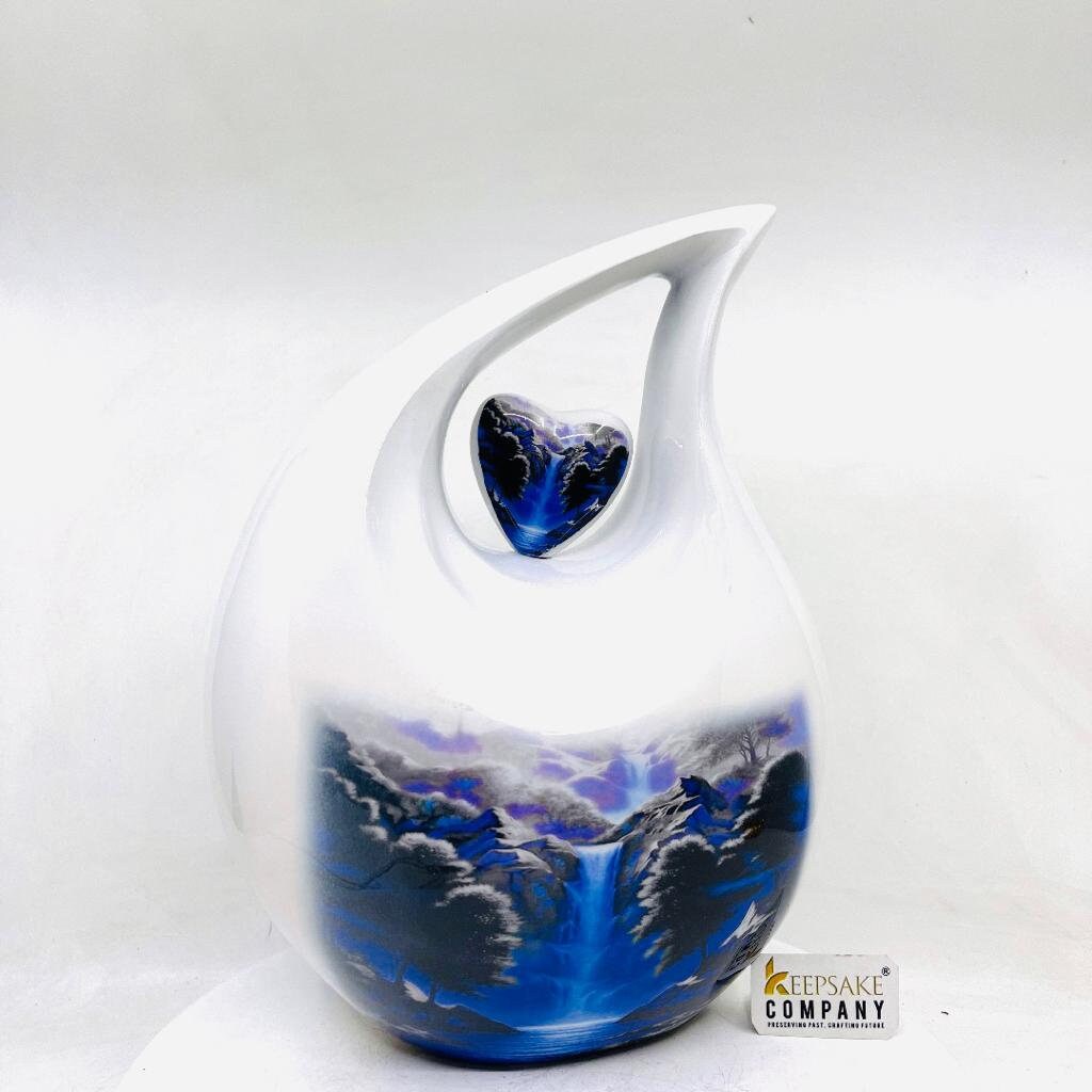 White Blue Teardrop Cremation Urns for Ashes Adult Male -  Urns for Ashes Adult Female - Urn - Urns - Cremation Urn  from Keepsake Company