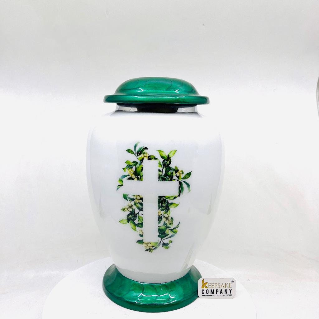 Green Cross Cremation Urns for Adult Ashes - Urns for Human Ash - Urn for Ashes Male - Urn - Decorative Urns - Burial Urn - Funeral Urn