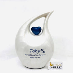 White Blue Pearl Pet Urn - Pet Urns for Dogs Ashes - Dog Urn - Dog Urns for Ashes  - Urns for Dogs - Urn for Dog Ashes - Cat Urn for Ashes