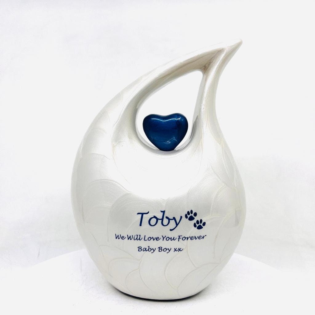 White Blue Pearl Pet Urn - Pet Urns for Dogs Ashes - Dog Urn - Dog Urns for Ashes  - Urns for Dogs - Urn for Dog Ashes - Cat Urn for Ashes