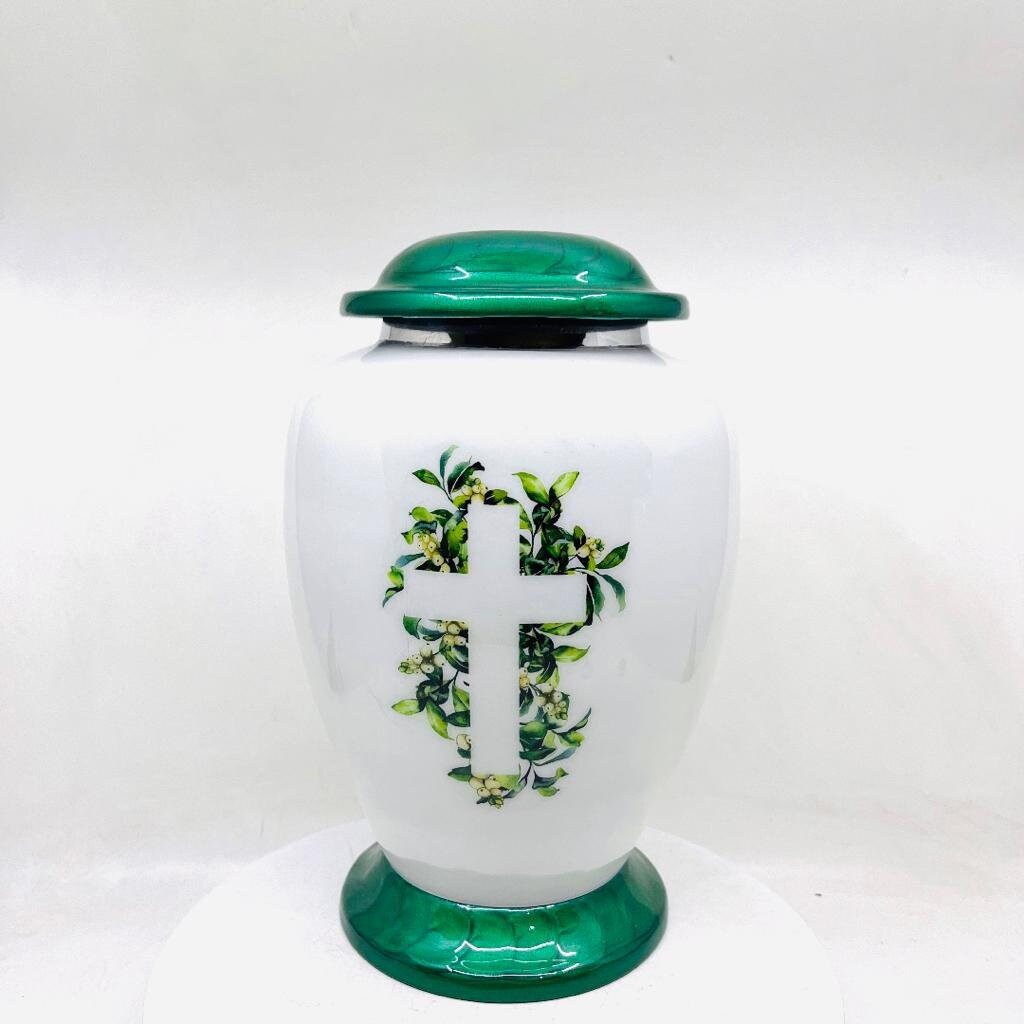 Green Cross Cremation Urns for Adult Ashes - Urns for Human Ash - Urn for Ashes Male - Urn - Decorative Urns - Burial Urn - Funeral Urn