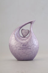 Keepsake Company's Dark Purple Pearl teardrop Enamel Adult Cremation Urn with Purple Heart For Human Ashes