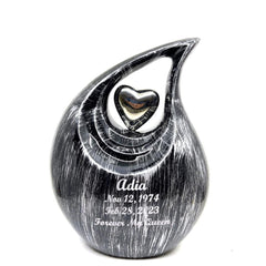 Bright Black Silver Teardrop Urn - Urns for Ashes Adult male - urns for human ashes female - Cremation Urns for Adult Ashes  - Urns - Urn