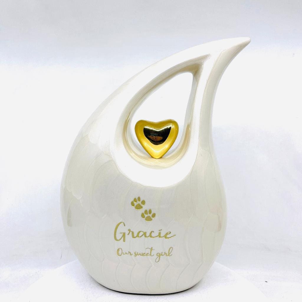 White Golden Pet Urn - Pet Urns for Dogs Ashes - Dog Urn - Dog Urns for Ashes  - Urn for Dog Ashes - Cat Urn for Ashes -Memorial Urn