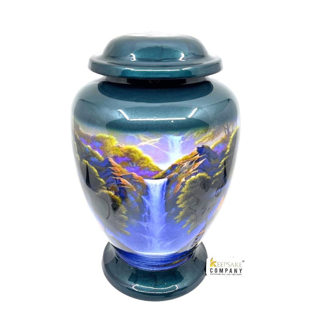 Green Blue Adult cremation Urn for Ashes - Urns for Human Ashes  with Angel Wings and Heart - Urn - Urn - Funeral Urn from Keepsake Company