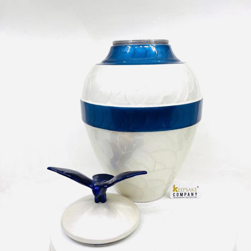 White Blue  Adult cremation Urn for Ashes - Urns for Human Ashes  with Angel Wings and Heart - Urn - Urn - Funeral Urn from Keepsake Company