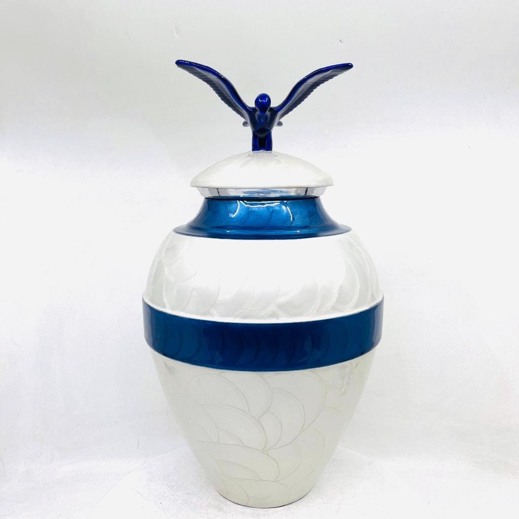 White Blue  Adult cremation Urn for Ashes - Urns for Human Ashes  with Angel Wings and Heart - Urn - Urn - Funeral Urn from Keepsake Company