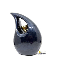 Premium Enameled Black Teardrop Cremation Urn with Golden Heart for Ashes - Urn - urns for human ashes - Urns - Memorial Urn - Urn For Ashes