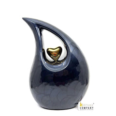 Premium Enameled Black Teardrop Cremation Urn with Golden Heart for Ashes - Urn - urns for human ashes - Urns - Memorial Urn - Urn For Ashes